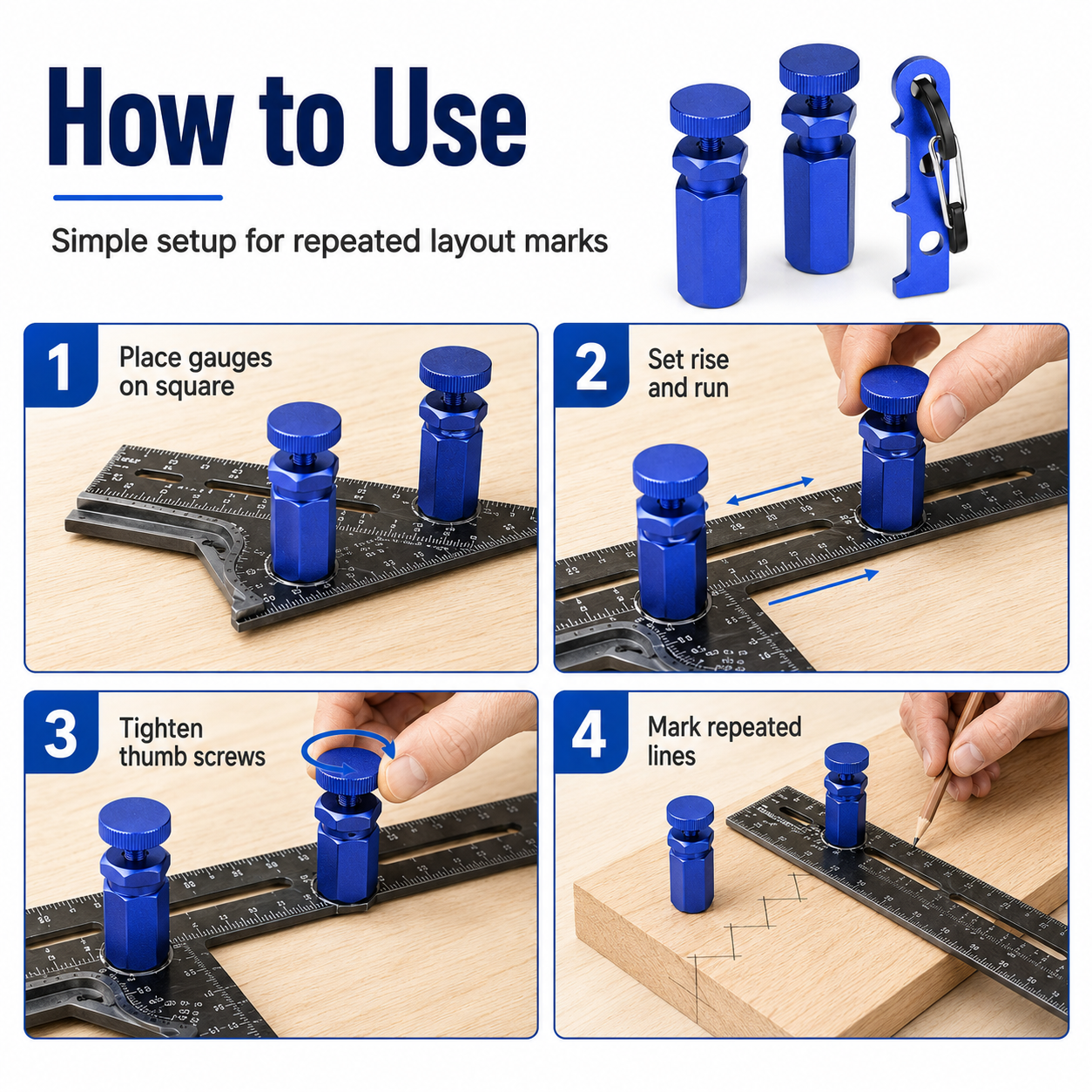 Tall Stair Gauges for Framing Square with Holder and Hook