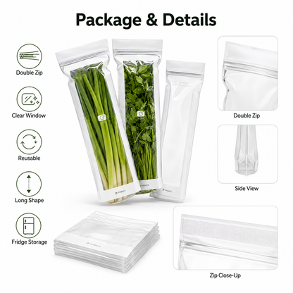 🥬 50/100PCS Reusable Fresh-Keeping Produce Bags, Double-Zip Seal Freshness Bags for Kitchen