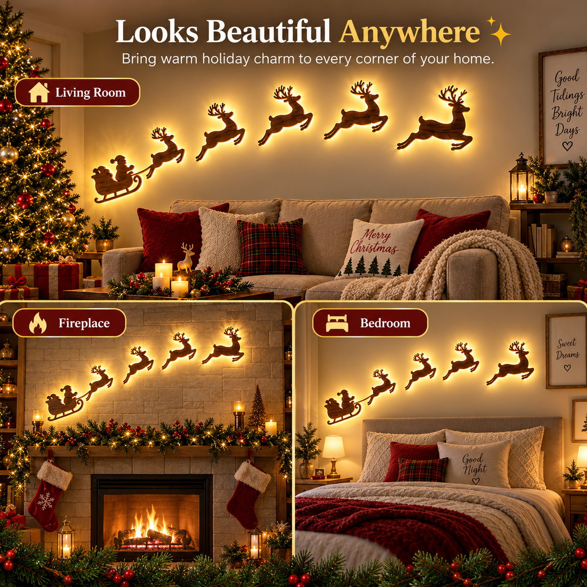 🔥Christmas Sale 49% OFF🎄Lighted Santa Sleigh & Reindeer Wall Decor