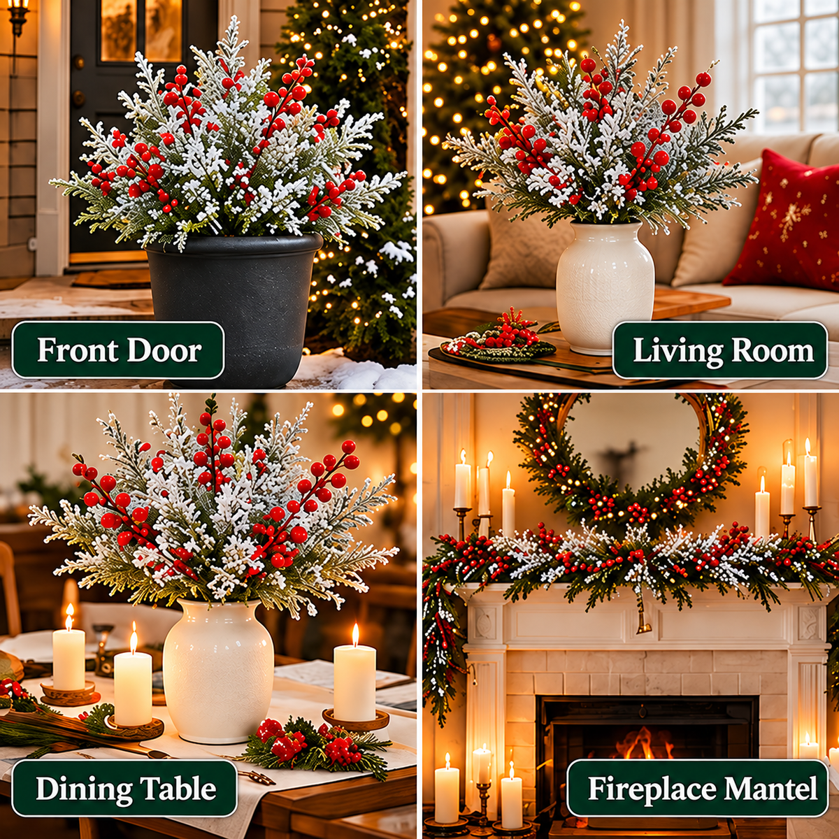 🎄Christmas Sale🎄Snowy Cedar & Red Berry Christmas Picks
