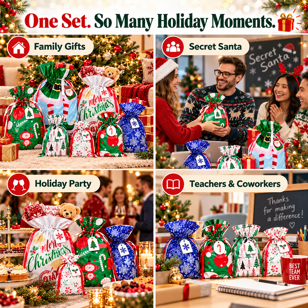 🎄50-Piece Christmas Gift Bag & Tags Set