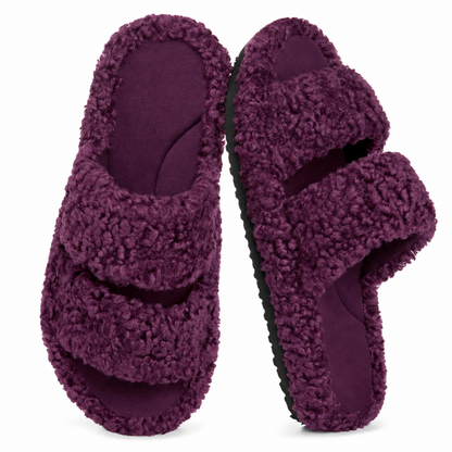 Women's Fuzzy Open-Toe Slippers - Plum Violet