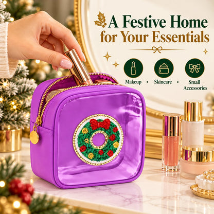 🎄 Limited Time 40% OFF | Christmas Mini Makeup Bag Set with Festive Chenille Patch Design ✨