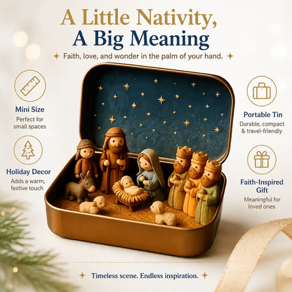 Pocket-Size Mini Nativity Scene with Storage Box
