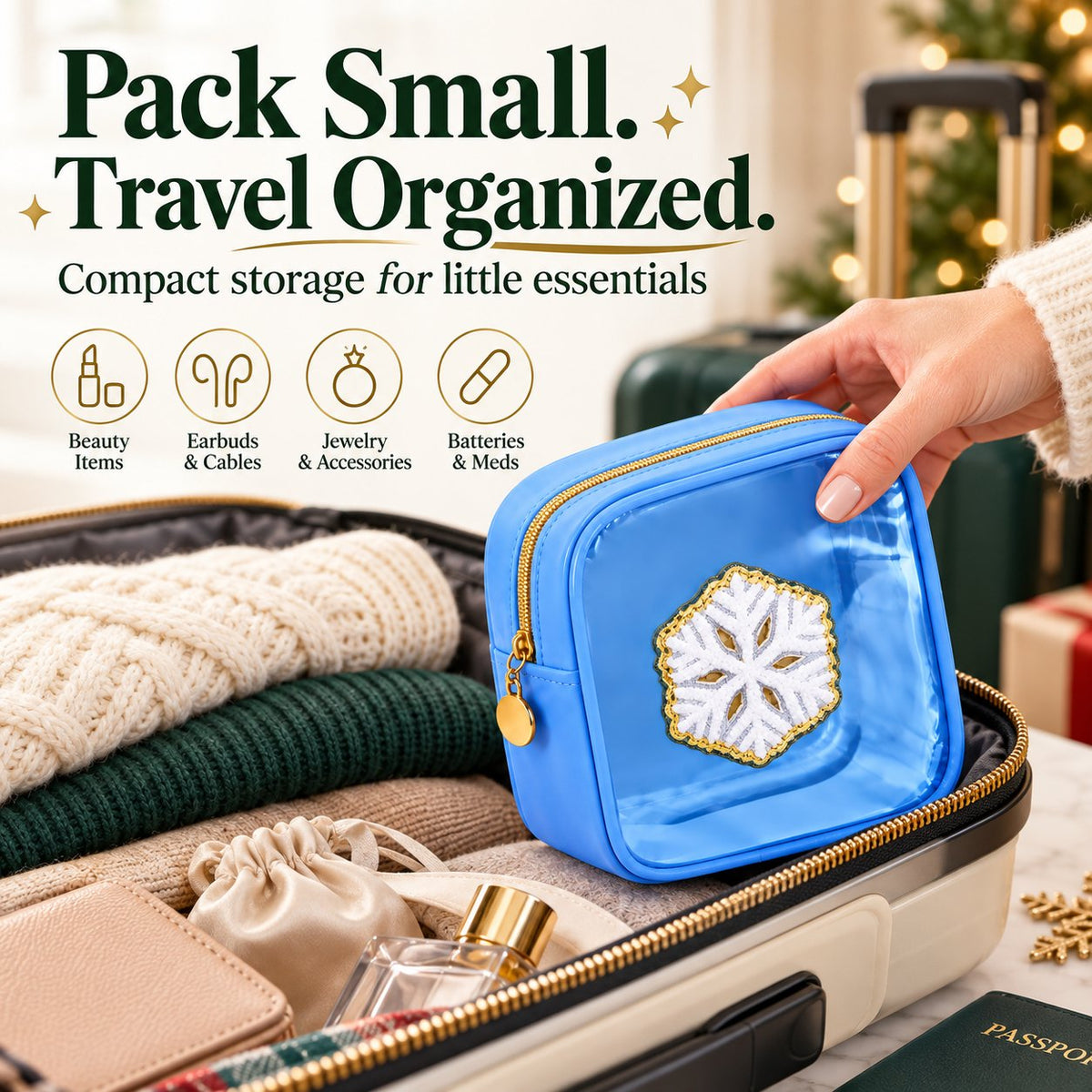 🎄 Limited Time 40% OFF | Christmas Mini Makeup Bag Set with Festive Chenille Patch Design ✨
