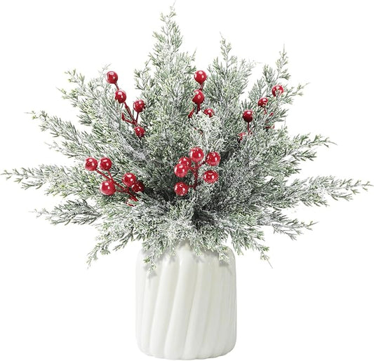 🎄Christmas Sale🎄Snowy Cedar & Red Berry Christmas Picks