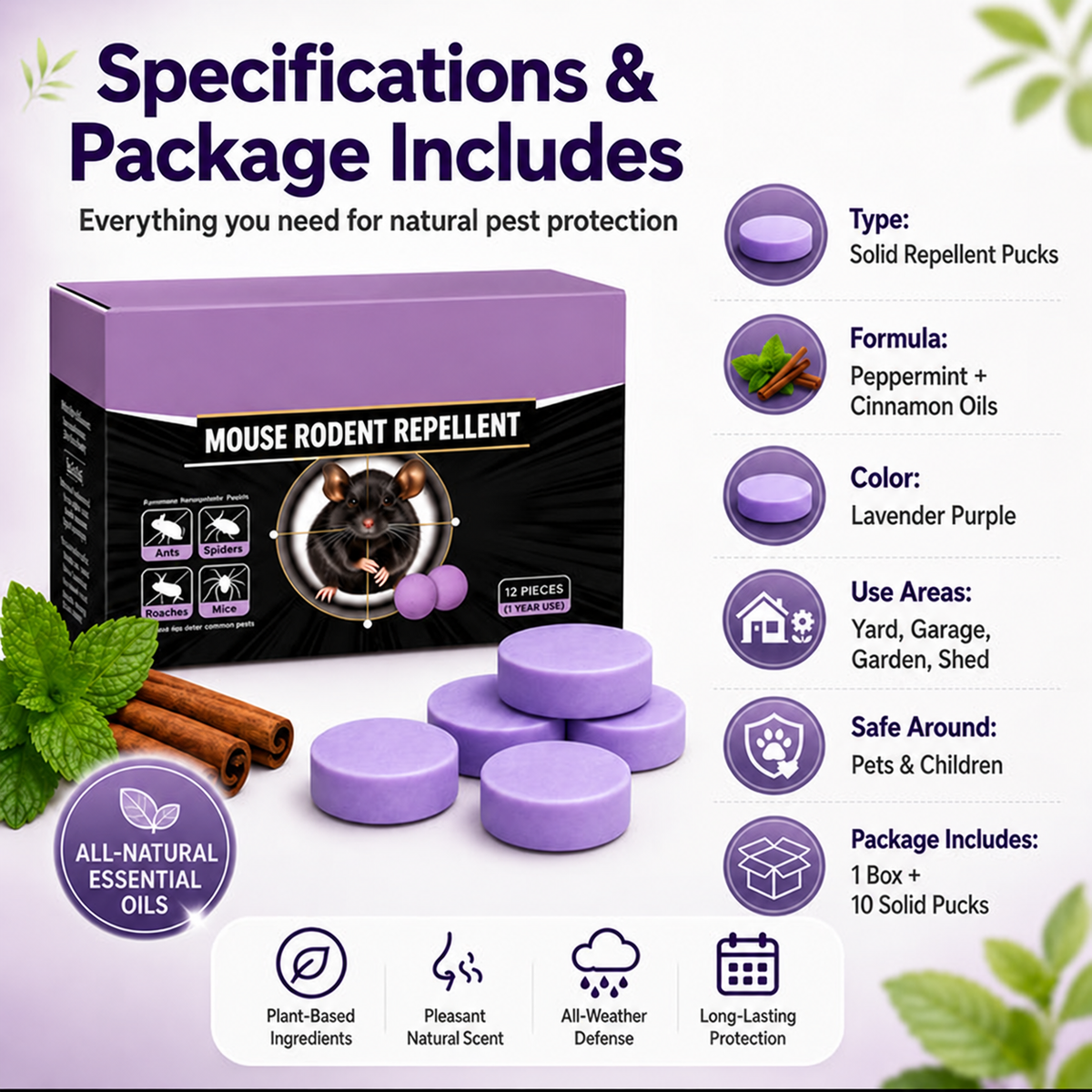 ✅ 10,000+ Happy Customers 🐭 All-Natural Peppermint & Cinnamon Pest & Rodent Repellent Pucks 🕷️🐍