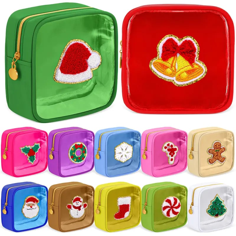 🎄 Limited Time 40% OFF | Christmas Mini Makeup Bag Set with Festive Chenille Patch Design ✨