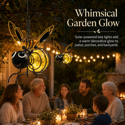 Outdoor Hanging Solar Bee Light, Glowing Metal Bee with Hook and Spring