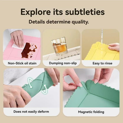 2 in 1 Foldable Magnetic Silicone Trivet & Serving Tray, Food Grade Heat Resistant Non-Slip Collapsible Mat for Kitchen, RV, Camping, Picnic