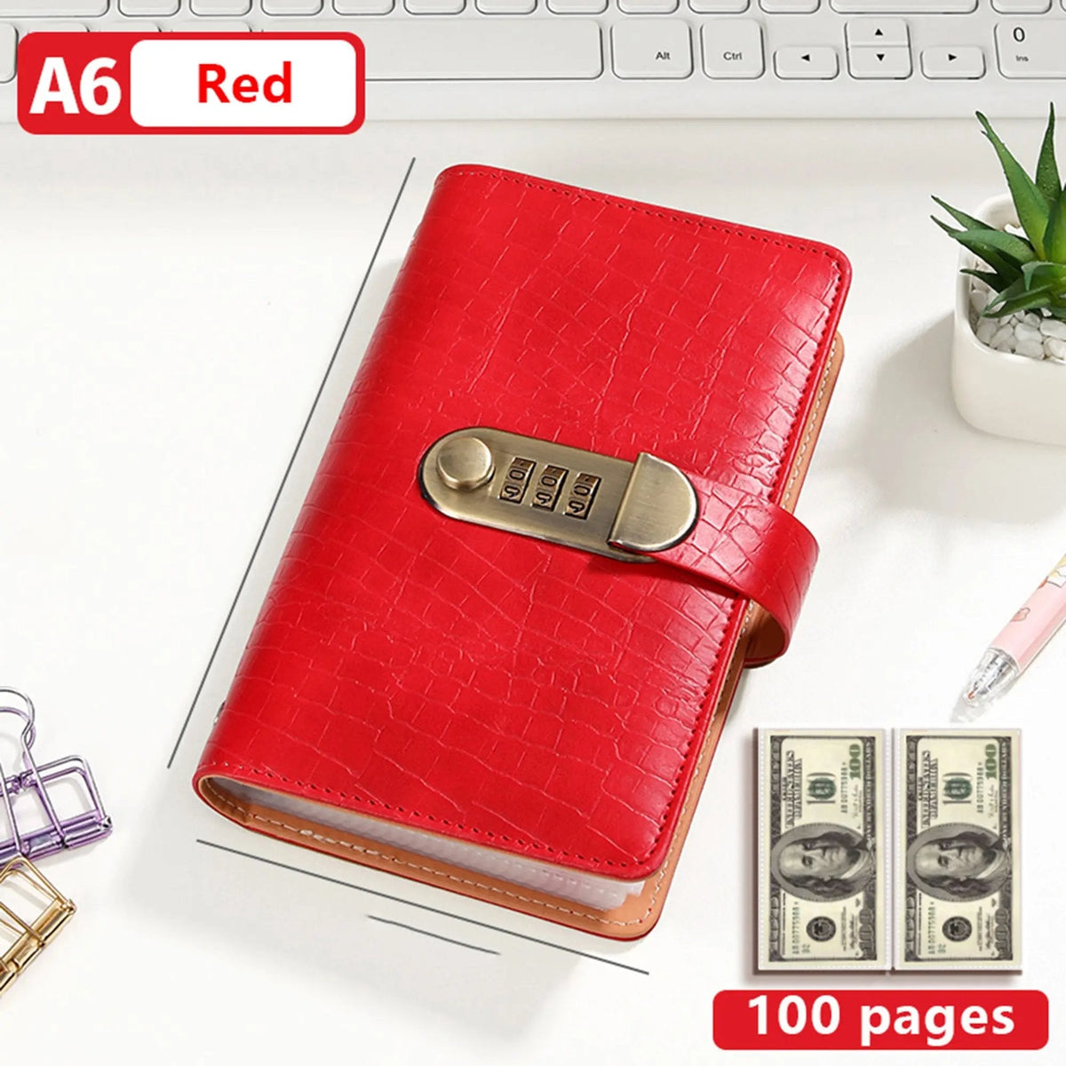 🔥 Last Day 49% OFF– Lockable A6 Savings Notebook with 3-Digit Combination Lock 💰 - Crimson Red