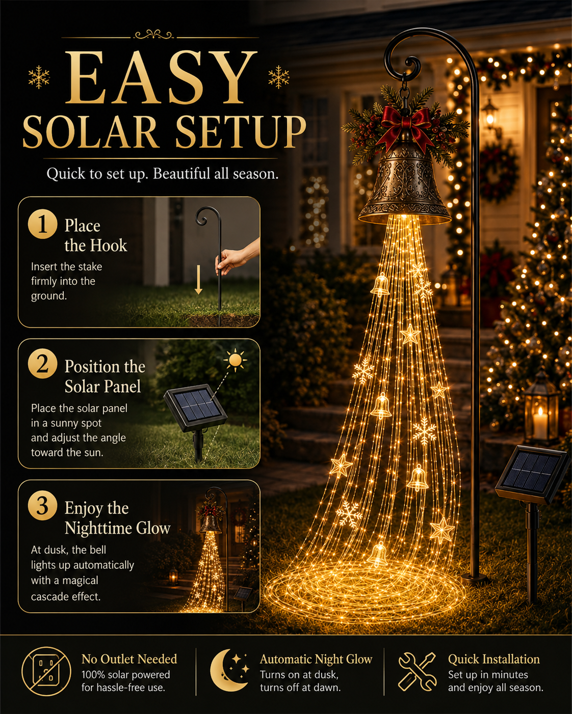 Christmas Bell Cascade solar yard light - installation steps