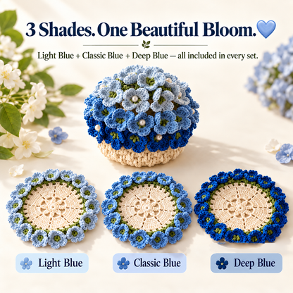 🌸Blue Hydrangea Crochet Coaster Set with Pot
