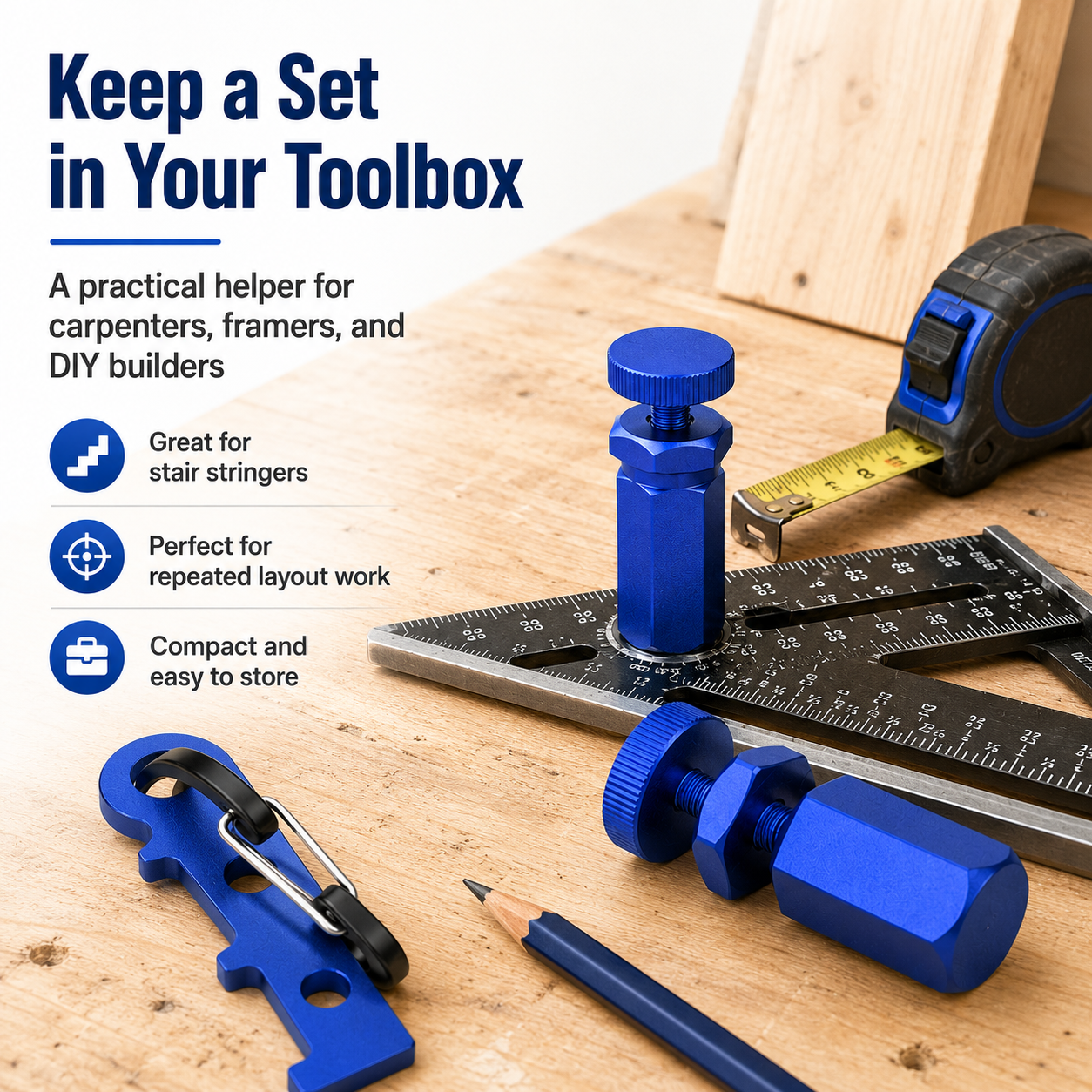 Tall Stair Gauges for Framing Square with Holder and Hook