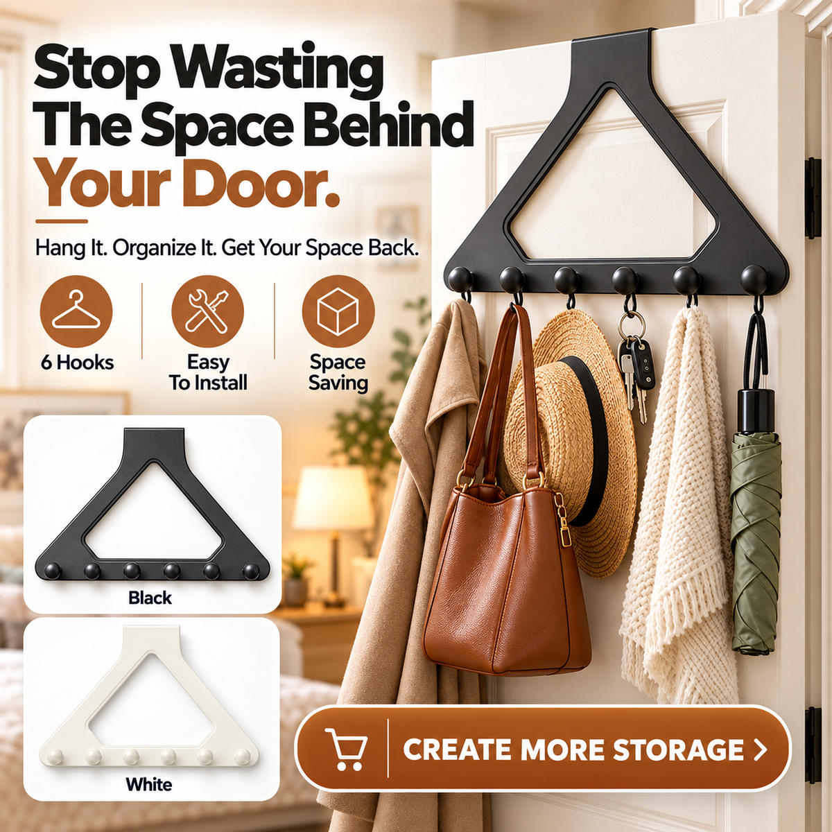 🔥Hot Sale🔥6-Hook Over the Door Organizer