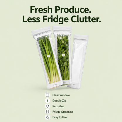 🥬 50/100PCS Reusable Fresh-Keeping Produce Bags, Double-Zip Seal Freshness Bags for Kitchen