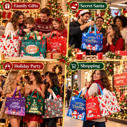 🎄Christmas Sale 49% OFF🎄16 Pack Large Reusable Non-Woven Christmas Gift Bags with Handles