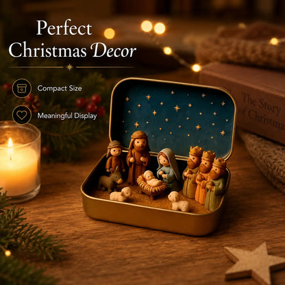 Pocket-Size Mini Nativity Scene with Storage Box