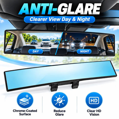 12-Inch HD Convex Panoramic Rearview Mirror – Clip-On Wide-Angle Car Mirror with Anti-Glare Glass & Anti-Slip Clips