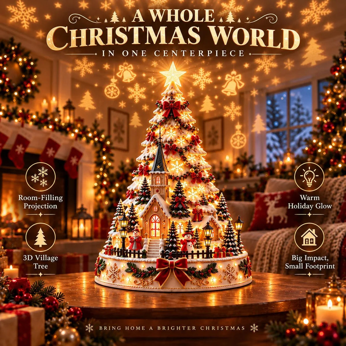 🎄Christmas Village Projection Centerpiece – 4 Themed Villages