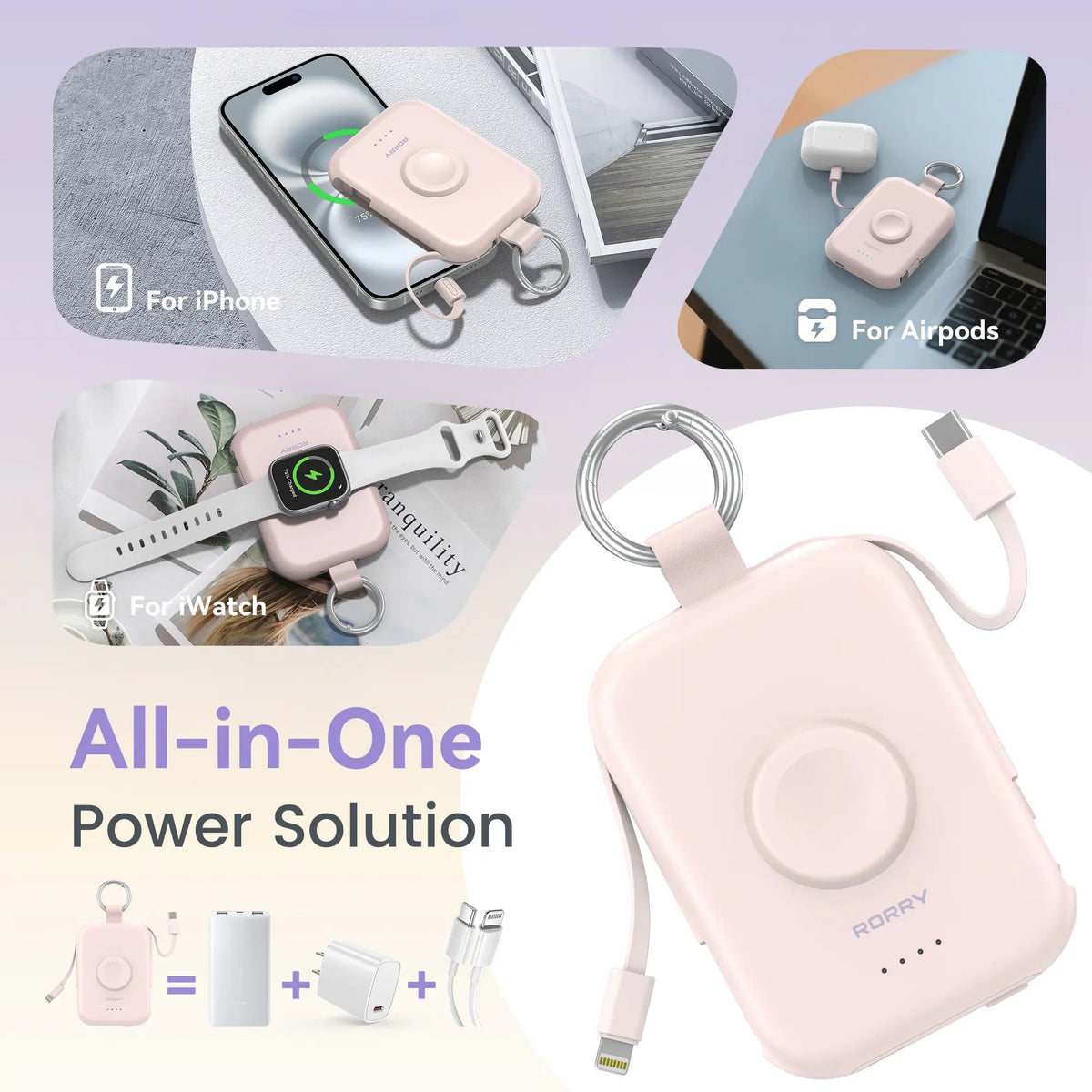 ⚡Hot Sales 49% OFF🔥5000mAh Portable Charger Power Bank with Built-in Cables Travel Keychain Battery Pack