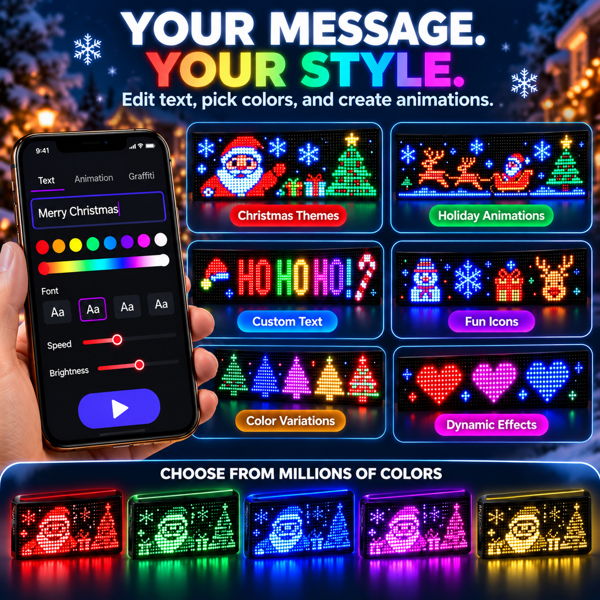 🎄 Smart LED Pixel Car Display — App-Controlled Custom Text, Colors & Animations