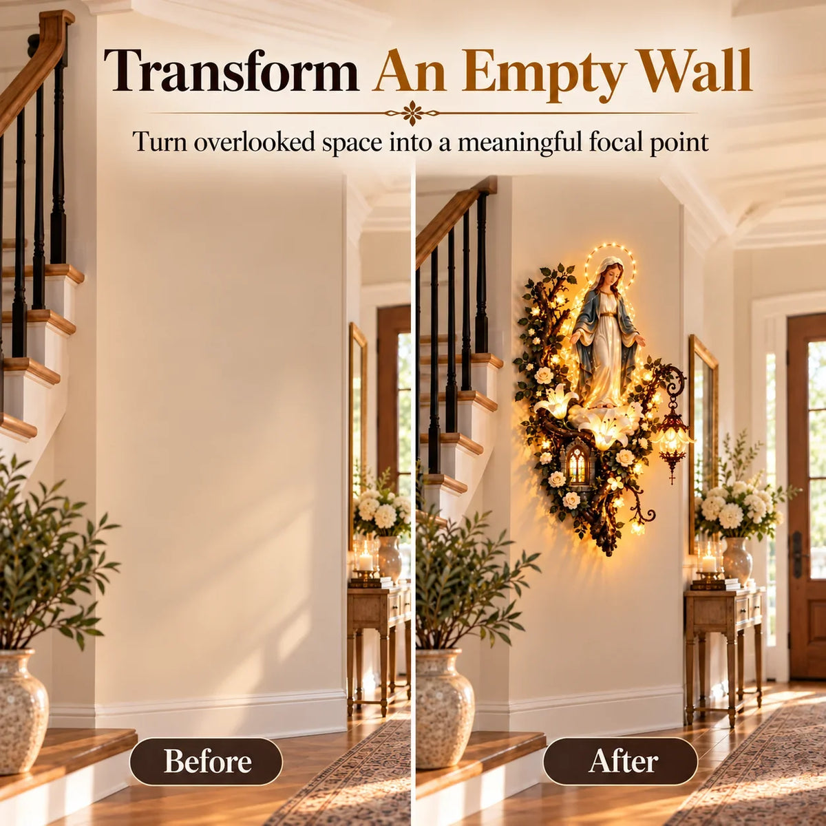 Illuminated Virgin Mary Floral Wall Decor