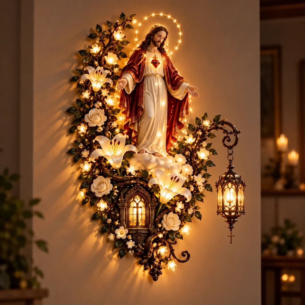 Illuminated Virgin Mary Floral Wall Decor