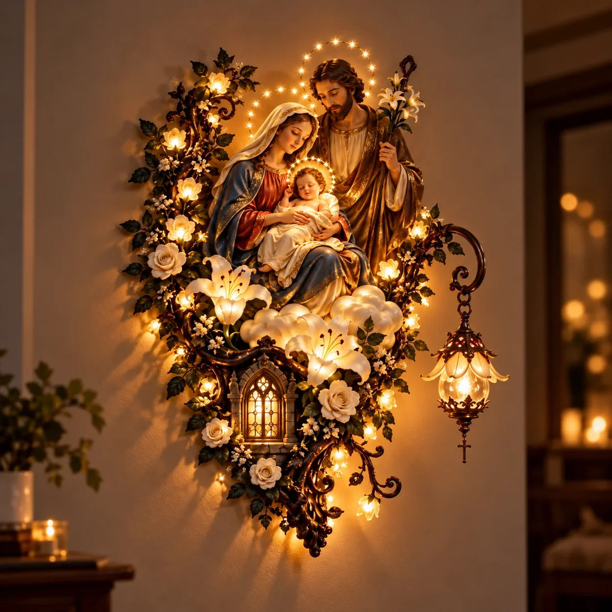 Illuminated Virgin Mary Floral Wall Decor