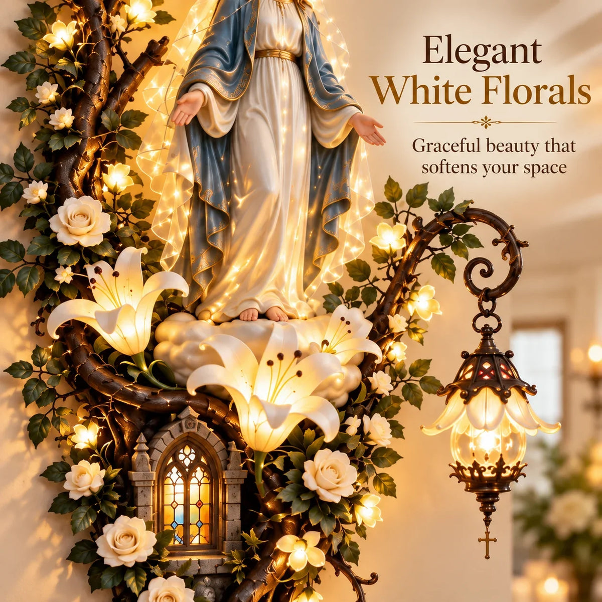 Illuminated Virgin Mary Floral Wall Decor