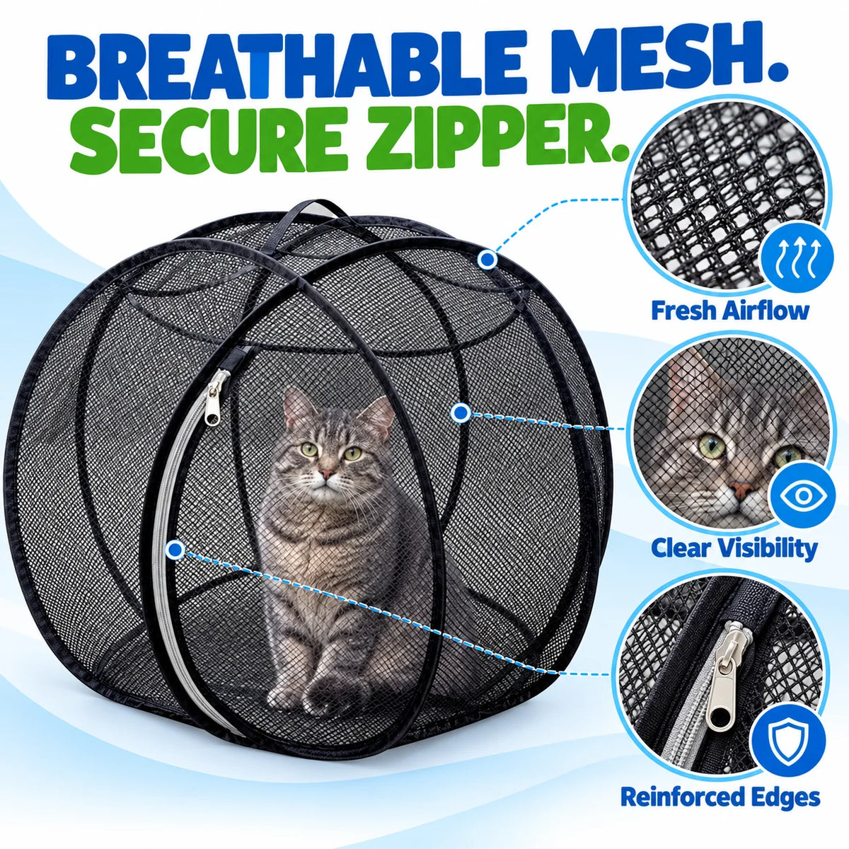 🐱🌿 Freshair Cat Haven – Pop-up Mesh Playpen