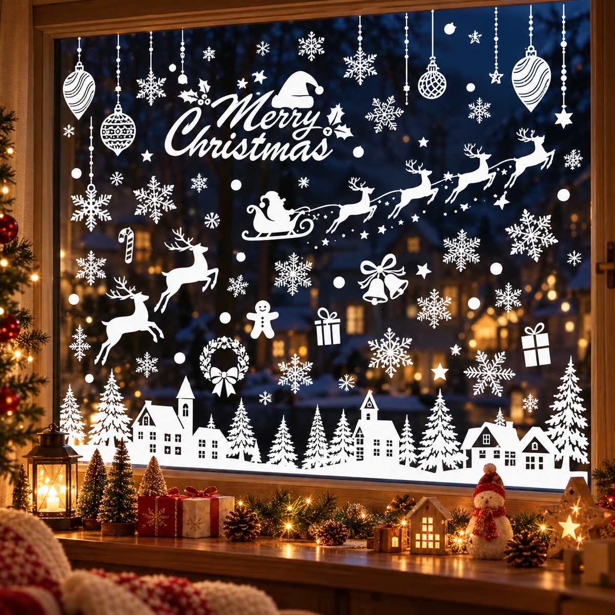 ⏳LAST DAY SALE!🎁🎄 Christmas Village Window Sticker Set