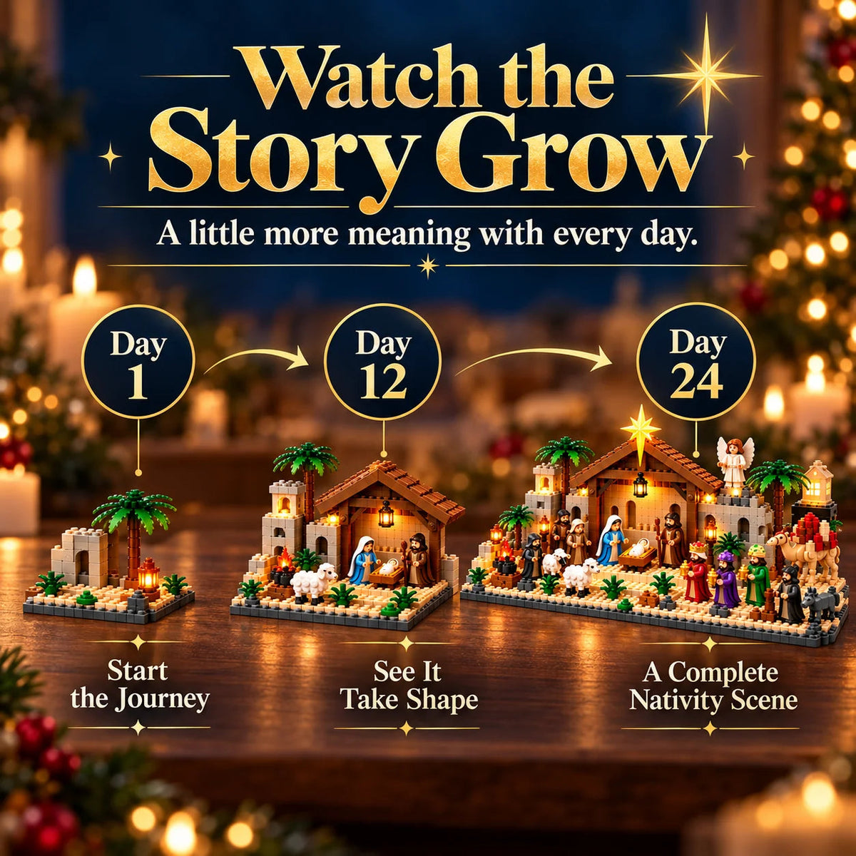 🔥Hot Sale 50% OFF🔥Nativity Advent Calendar – 24-day Buildable Christmas Nativity Set