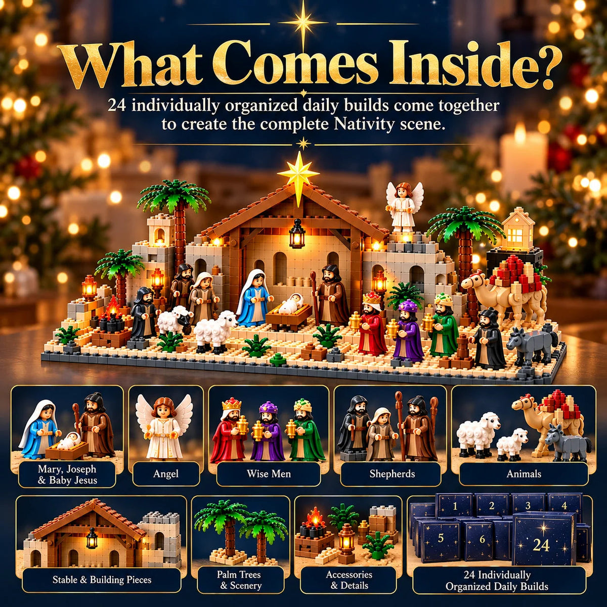 🔥Hot Sale 50% OFF🔥Nativity Advent Calendar – 24-day Buildable Christmas Nativity Set