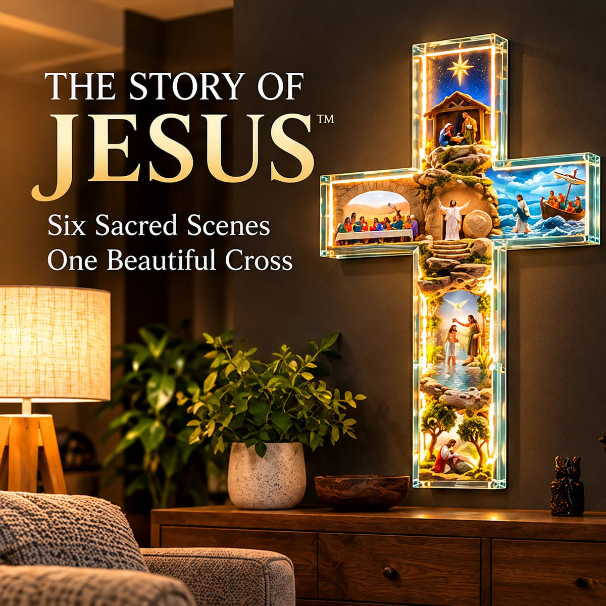 🔥Last Day 50% OFF🙏✝️ The Story of Jesus LED Cross Lamp ✨ 6 Biblical Scenes & Meaningful Christian Gift