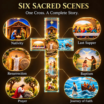 🔥Last Day 50% OFF🙏✝️ The Story of Jesus LED Cross Lamp ✨ 6 Biblical Scenes & Meaningful Christian Gift