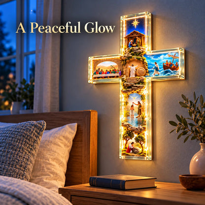🔥Last Day 50% OFF🙏✝️ The Story of Jesus LED Cross Lamp ✨ 6 Biblical Scenes & Meaningful Christian Gift