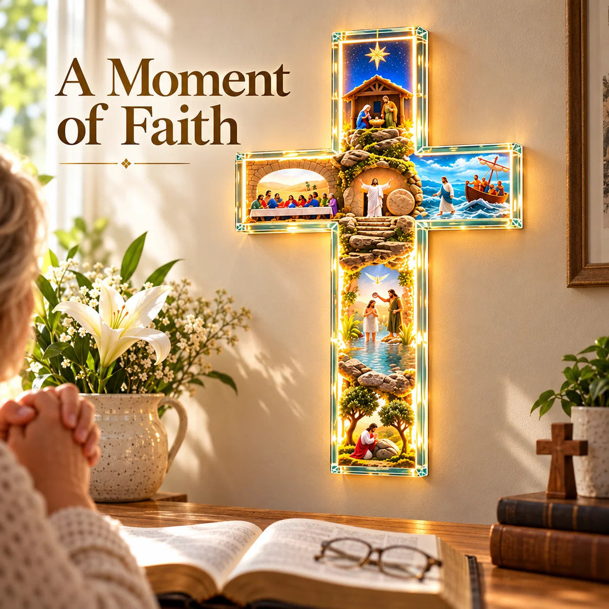 🔥Last Day 50% OFF🙏✝️ The Story of Jesus LED Cross Lamp ✨ 6 Biblical Scenes & Meaningful Christian Gift