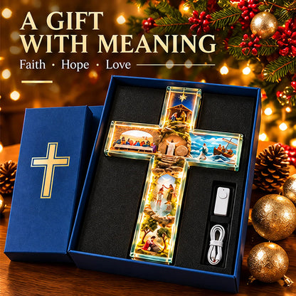 🔥Last Day 50% OFF🙏✝️ The Story of Jesus LED Cross Lamp ✨ 6 Biblical Scenes & Meaningful Christian Gift