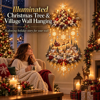 🎄✨ Lighted Christmas Tree & Village Wall Hanging – Glowing Winter Wonderland Decor ❤️