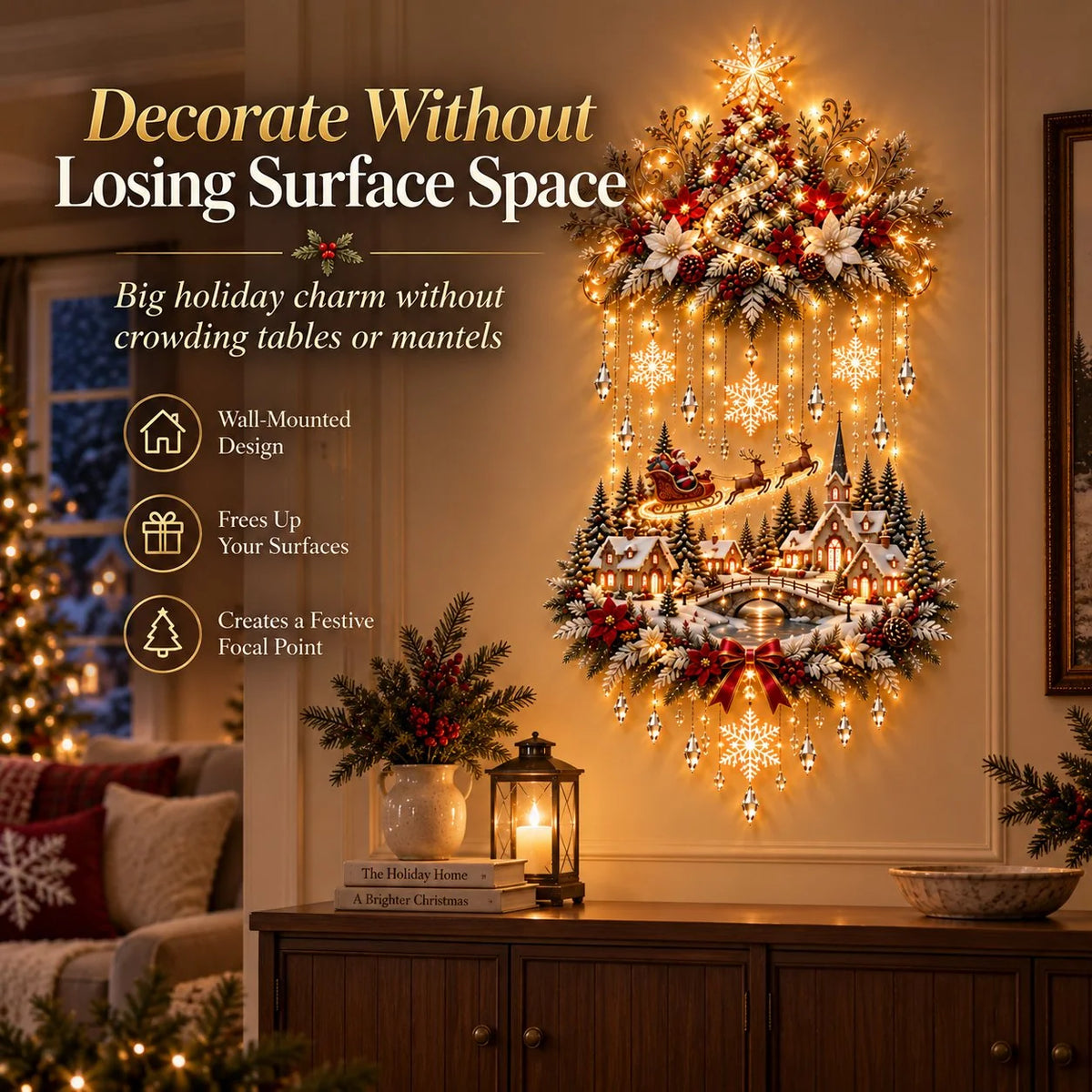 🎄✨ Lighted Christmas Tree & Village Wall Hanging – Glowing Winter Wonderland Decor ❤️