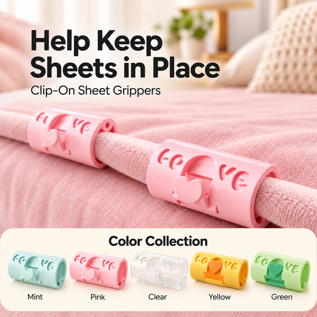 Adjustable Bed Sheet Clips — Heart-Lock Grippers to Help Keep Sheets in Place