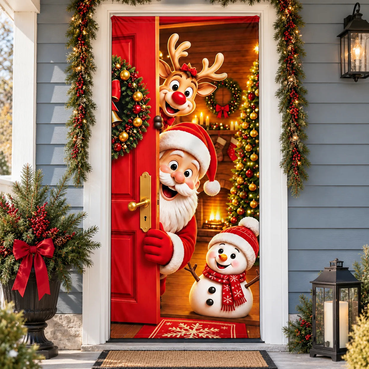 🎄 Christmas Door Cover – Festive Santa, Reindeer & Snowman Designs
