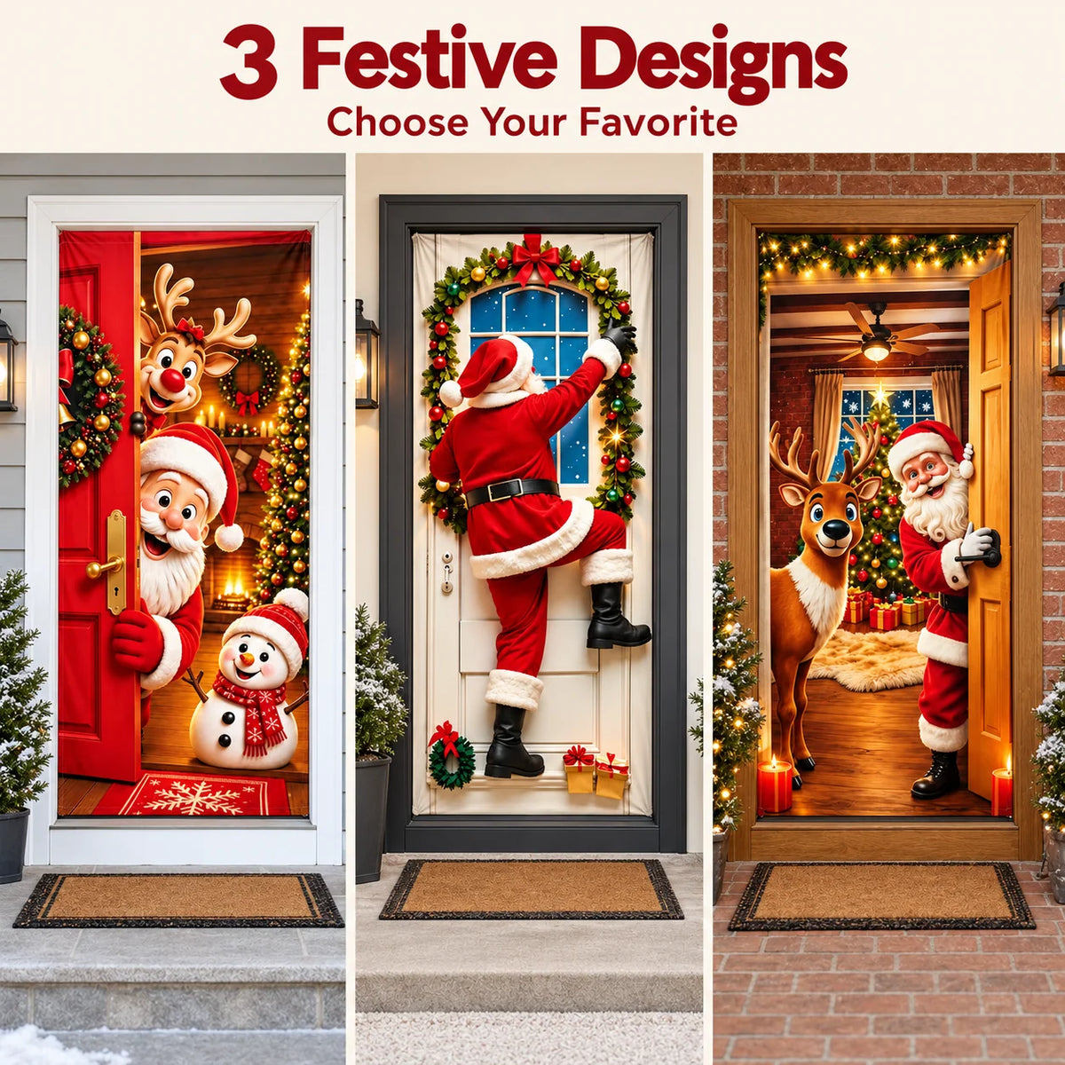 🎄 Christmas Door Cover – Festive Santa, Reindeer & Snowman Designs