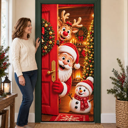 🎄 Christmas Door Cover – Festive Santa, Reindeer & Snowman Designs