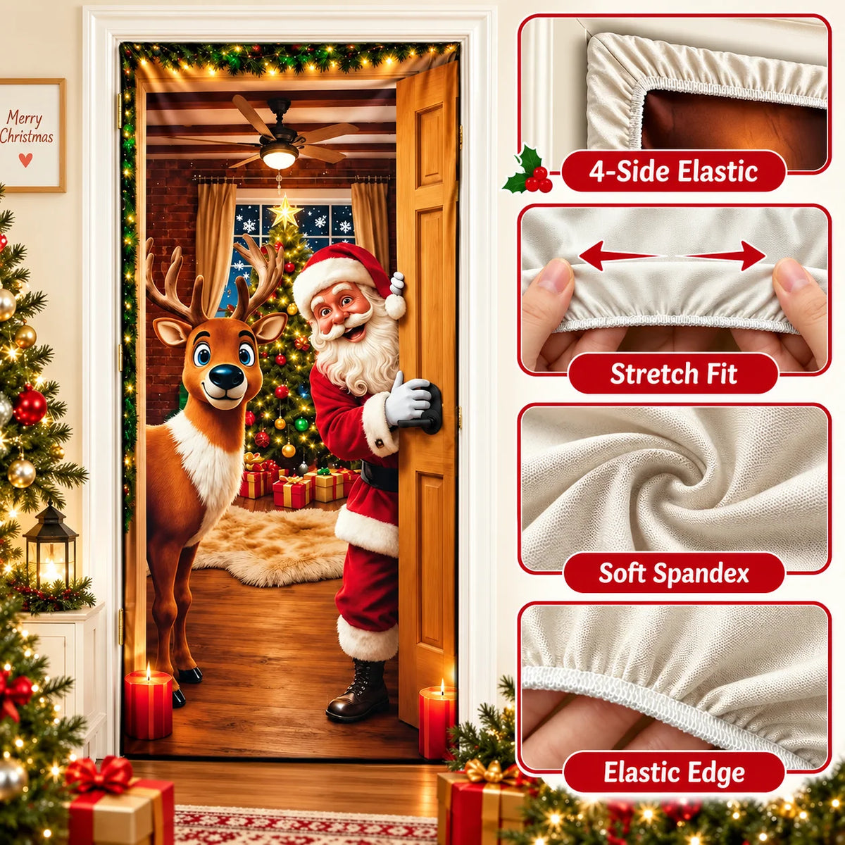 🎄 Christmas Door Cover – Festive Santa, Reindeer & Snowman Designs