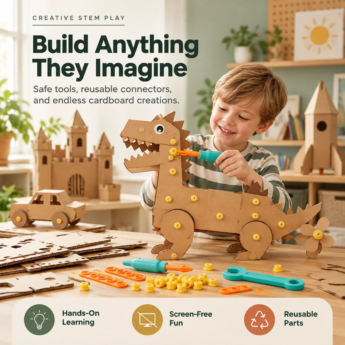 🛠️✨ Kids' DIY Cardboard Building Tool Kit – Creative Construction & Reusable Connectors