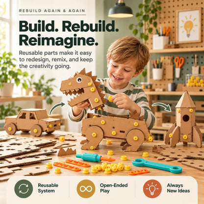 🛠️✨ Kids' DIY Cardboard Building Tool Kit – Creative Construction & Reusable Connectors