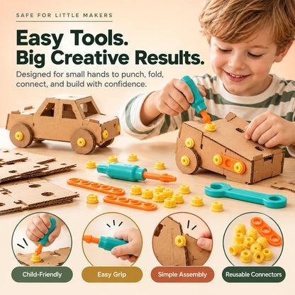 🛠️✨ Kids' DIY Cardboard Building Tool Kit – Creative Construction & Reusable Connectors