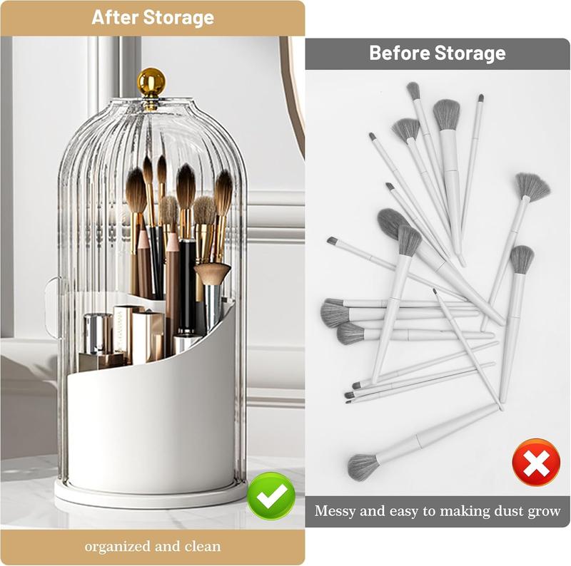 360° Rotating Toothbrush Holder with Cover - Clear Compact Vanity Organizer